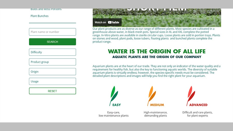 Screenshot Dennerle Plants Website